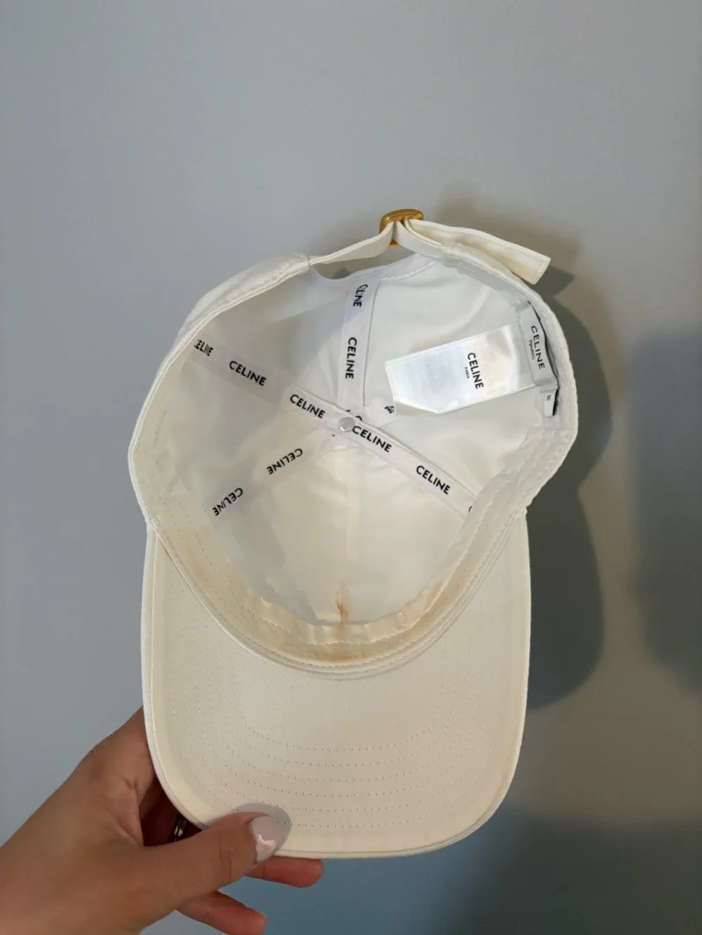 Celine White Embroidered Triomphe Baseball Cap size M- worn once- authentic